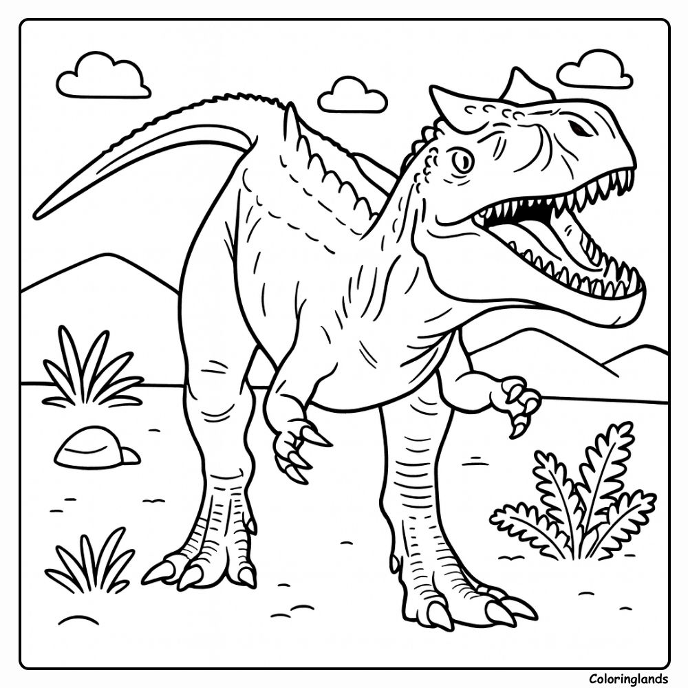 Allosaurus in a Wild Valley coloring page