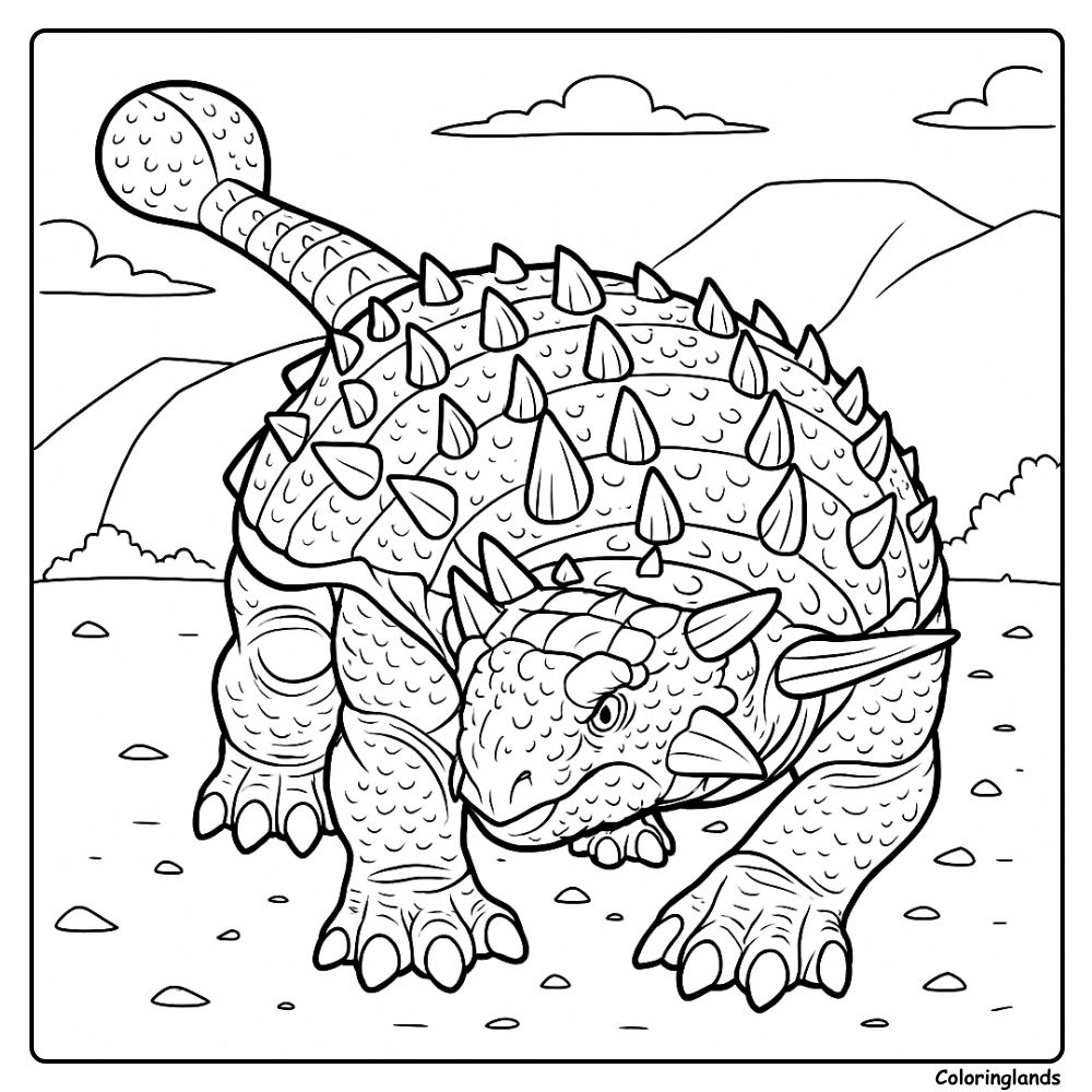 Ankylosaurus Crouching in Rocky Valley coloring page