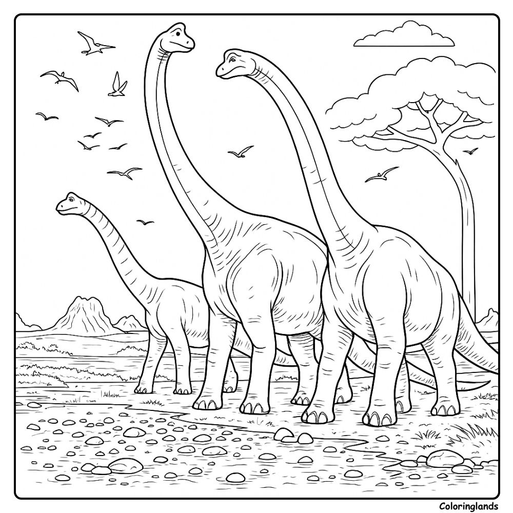 Baryonyx Walking Along the Lake with Sunrise coloring page