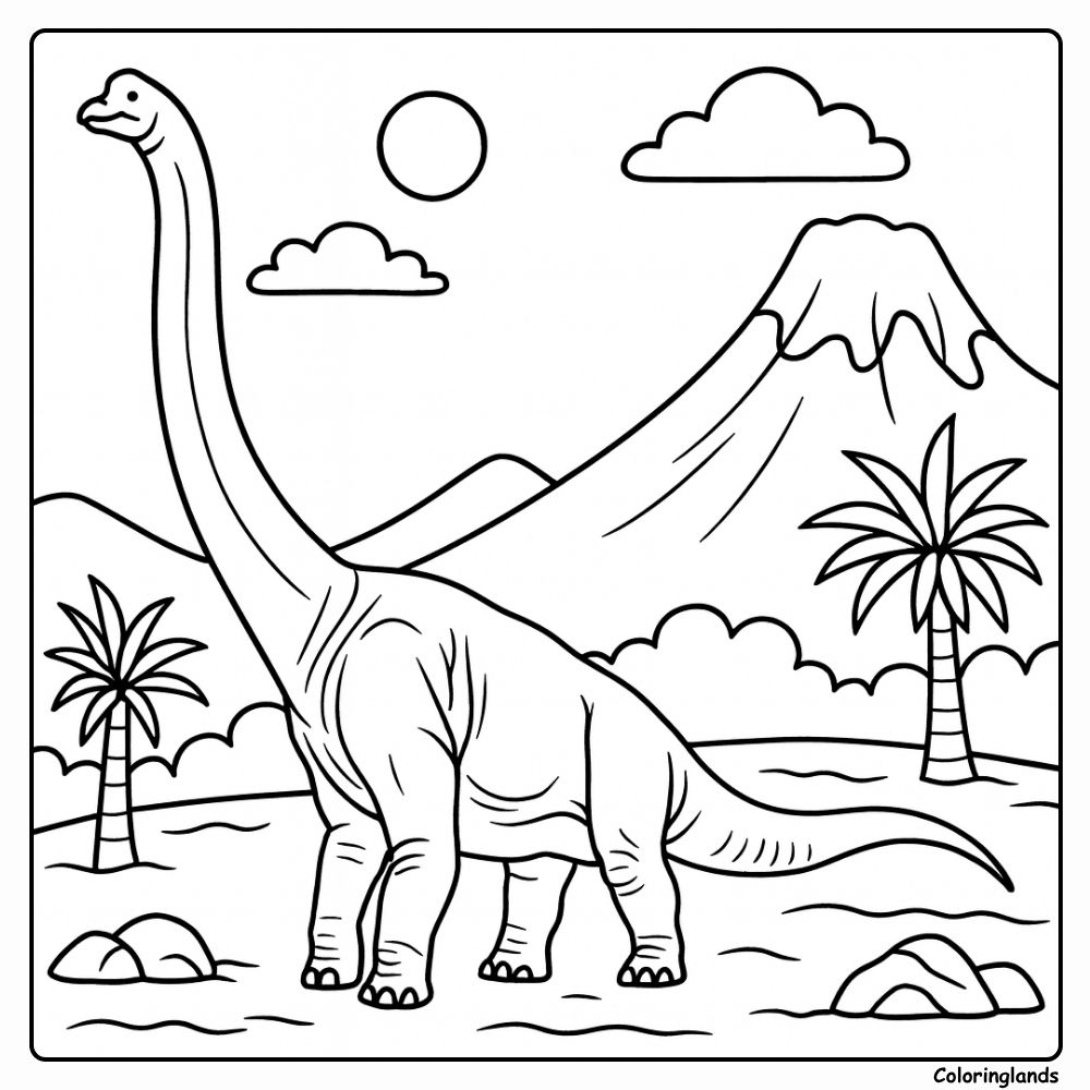 Brachiosaurus in a Quiet Valley at the Lake coloring page