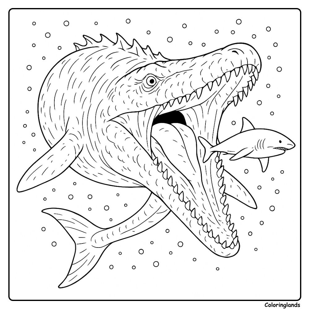 Mosasaurus Dinosaur on Chase in the Ocean coloring page