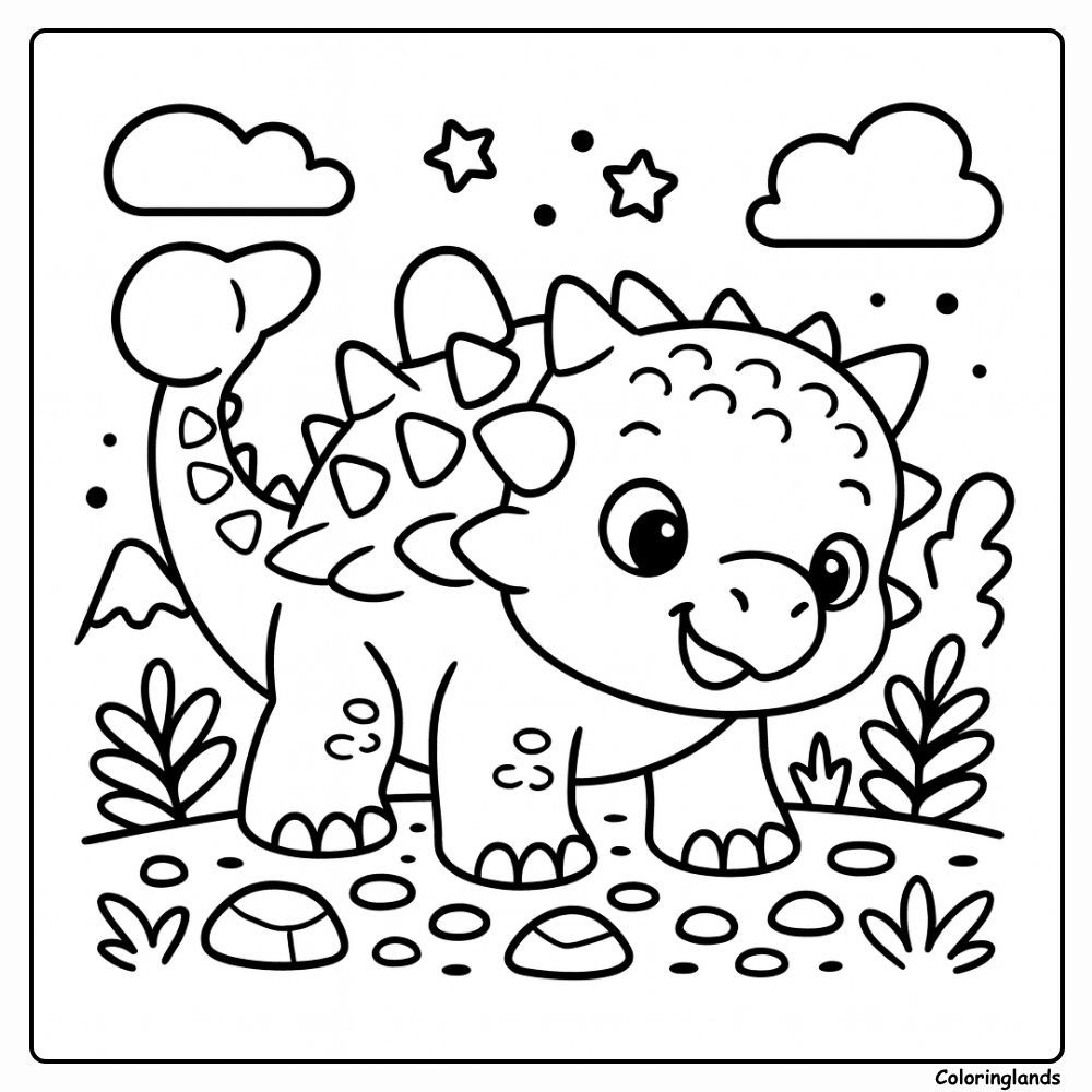 Baby Ankylosaurus Under Stars and Clouds coloring page