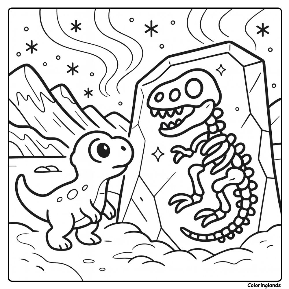 Dinosaur Fossil Under Stars with the Gletsjer coloring page