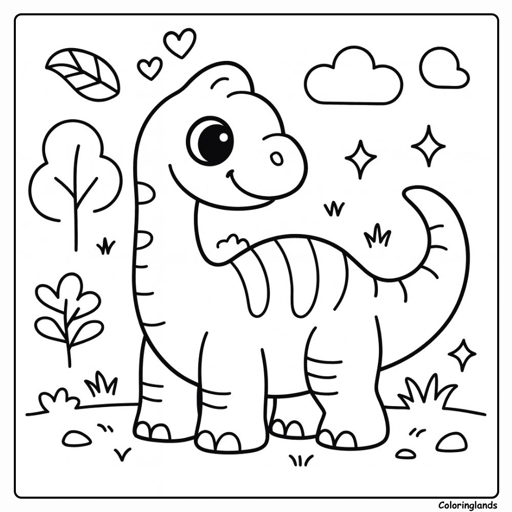 Baby Brachiosaurus in a Sunny Meadow coloring page