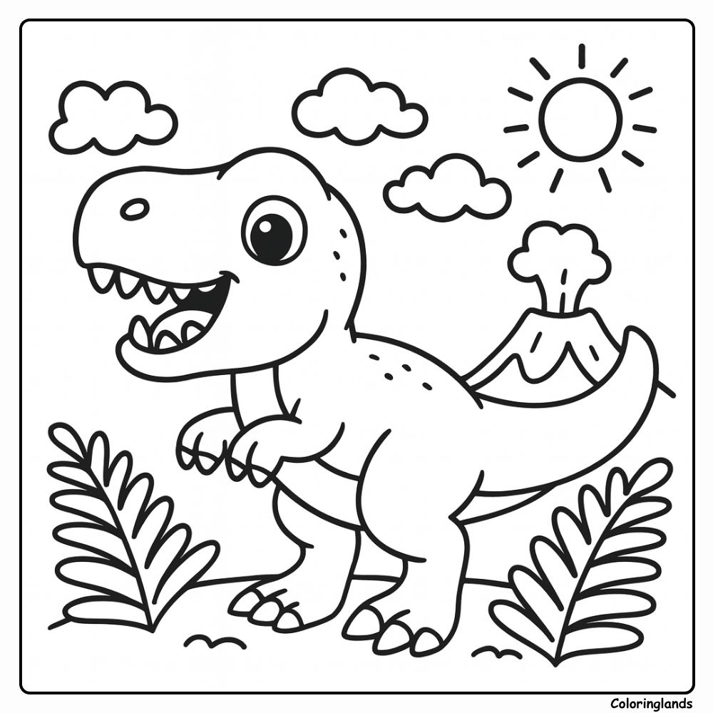 Baby T Rex Dinosaur in a Sunny Valley coloring page