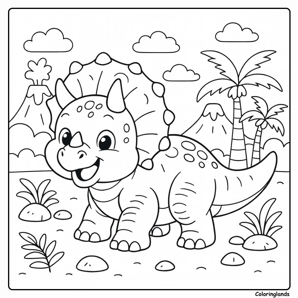 A Cute Baby Triceratops Dinosaur coloring page