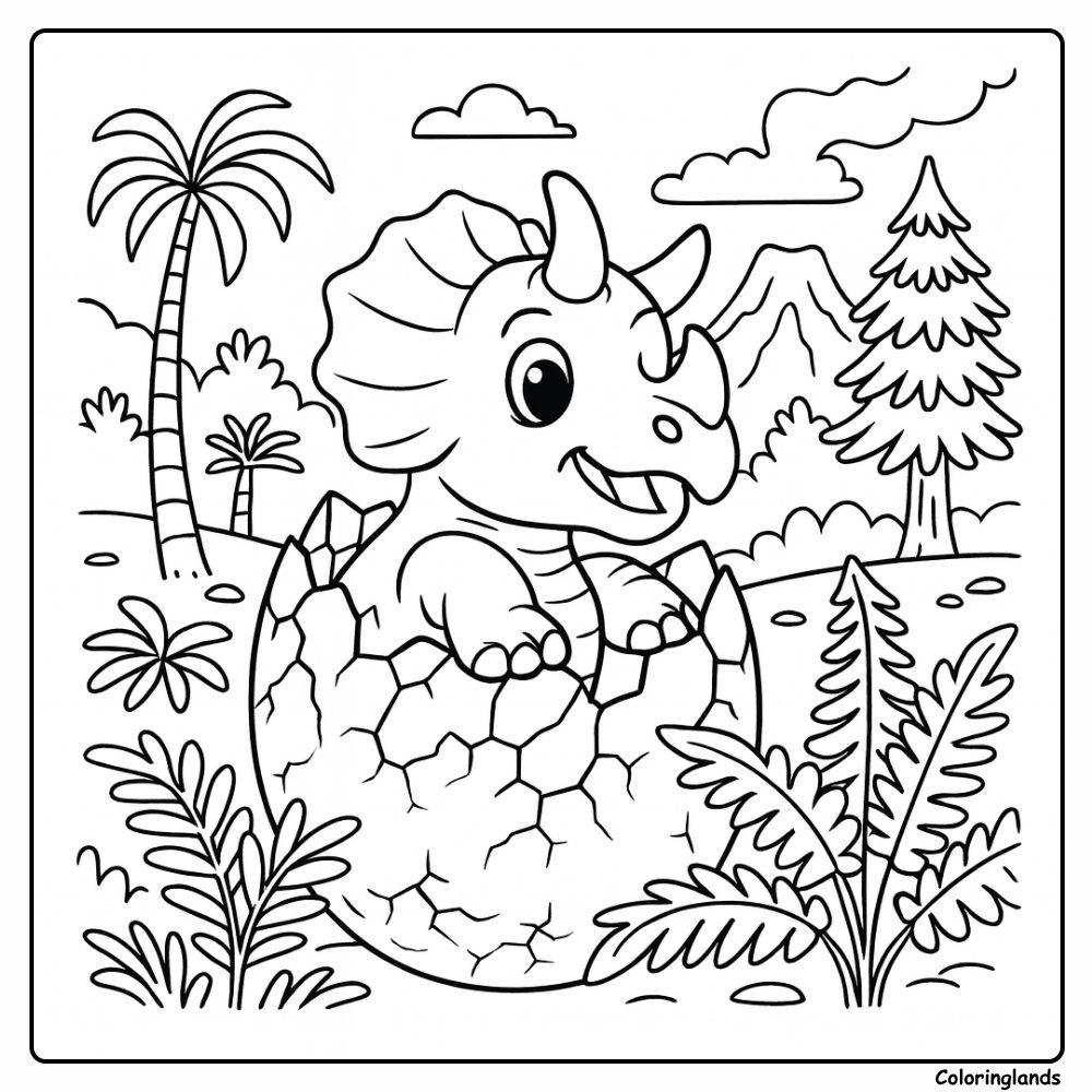 Triceratops from a Egg Comes in the Meadow coloring page