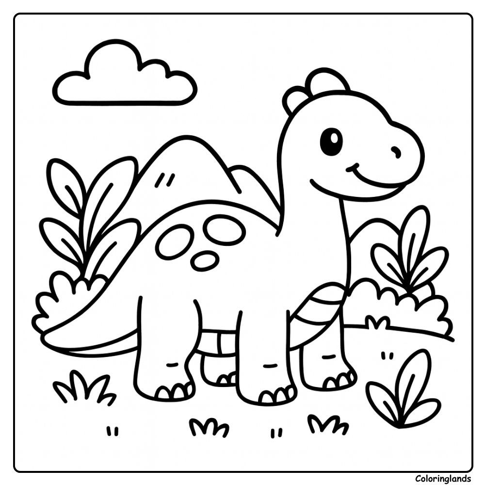 Fun Friendly Dinosaur in a Meadow coloring page