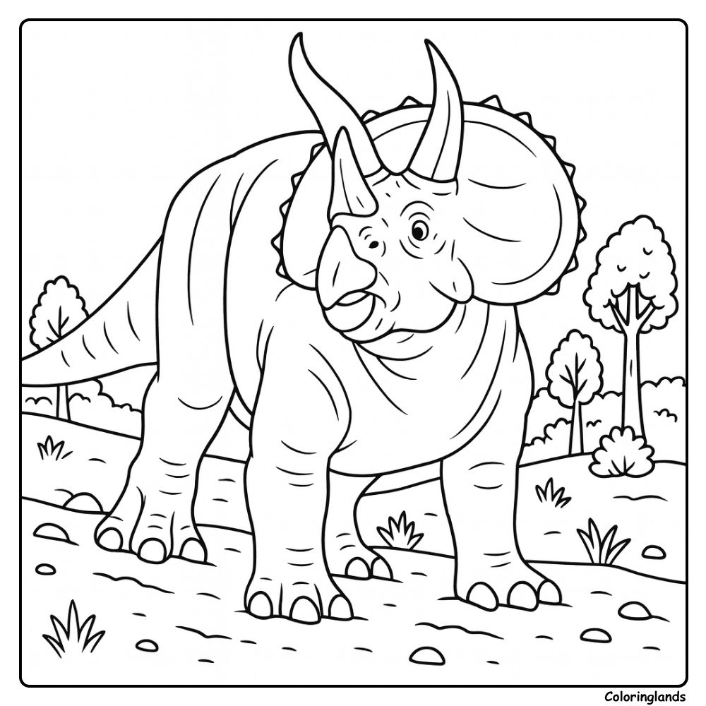 Realistic Dinosaur Triceratops Coloring Pages Forest Walk coloring page