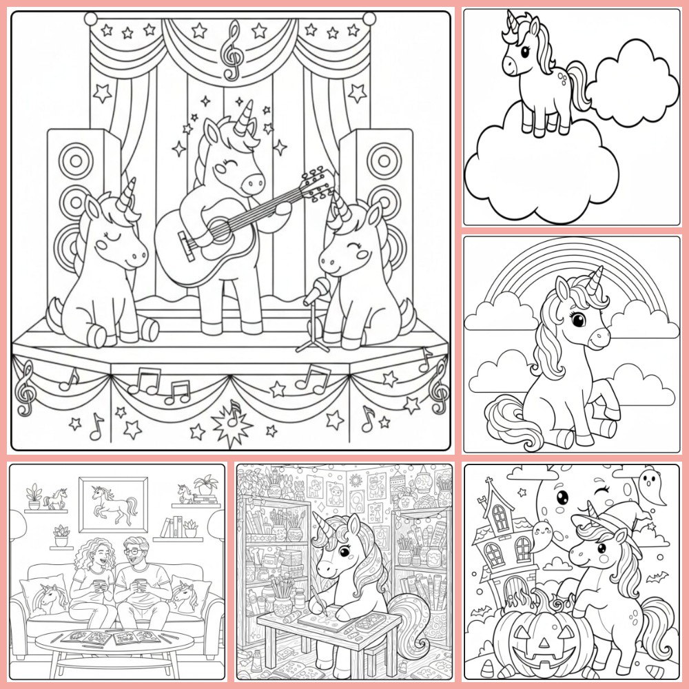 Unicorn coloring page collection cover