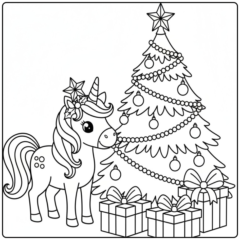 Download Christmas Unicorn for the Holidays coloring page