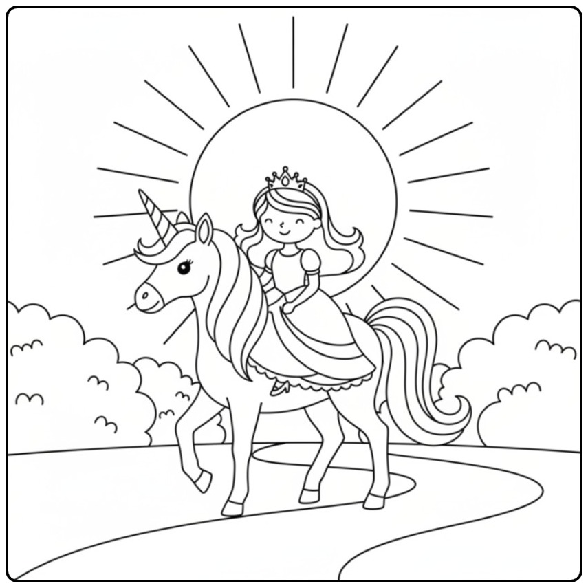Download the Princess Unicorn and Begin with Color coloring page
