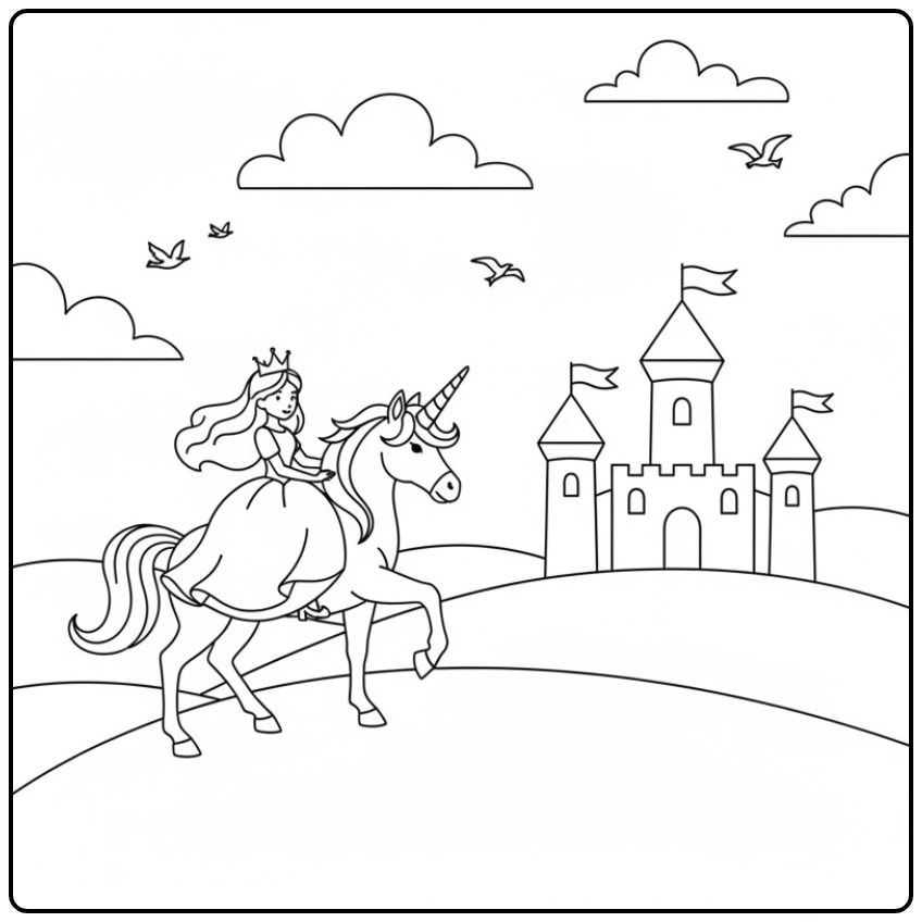 Download the Princess Unicorn for Hours Coloring Fun coloring page