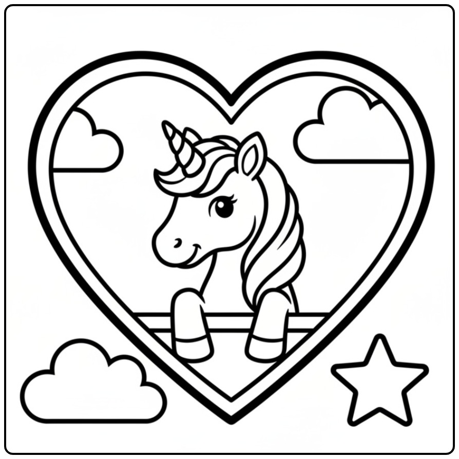 Download the Unicorn Hearts and Start Coloring 3 coloring page