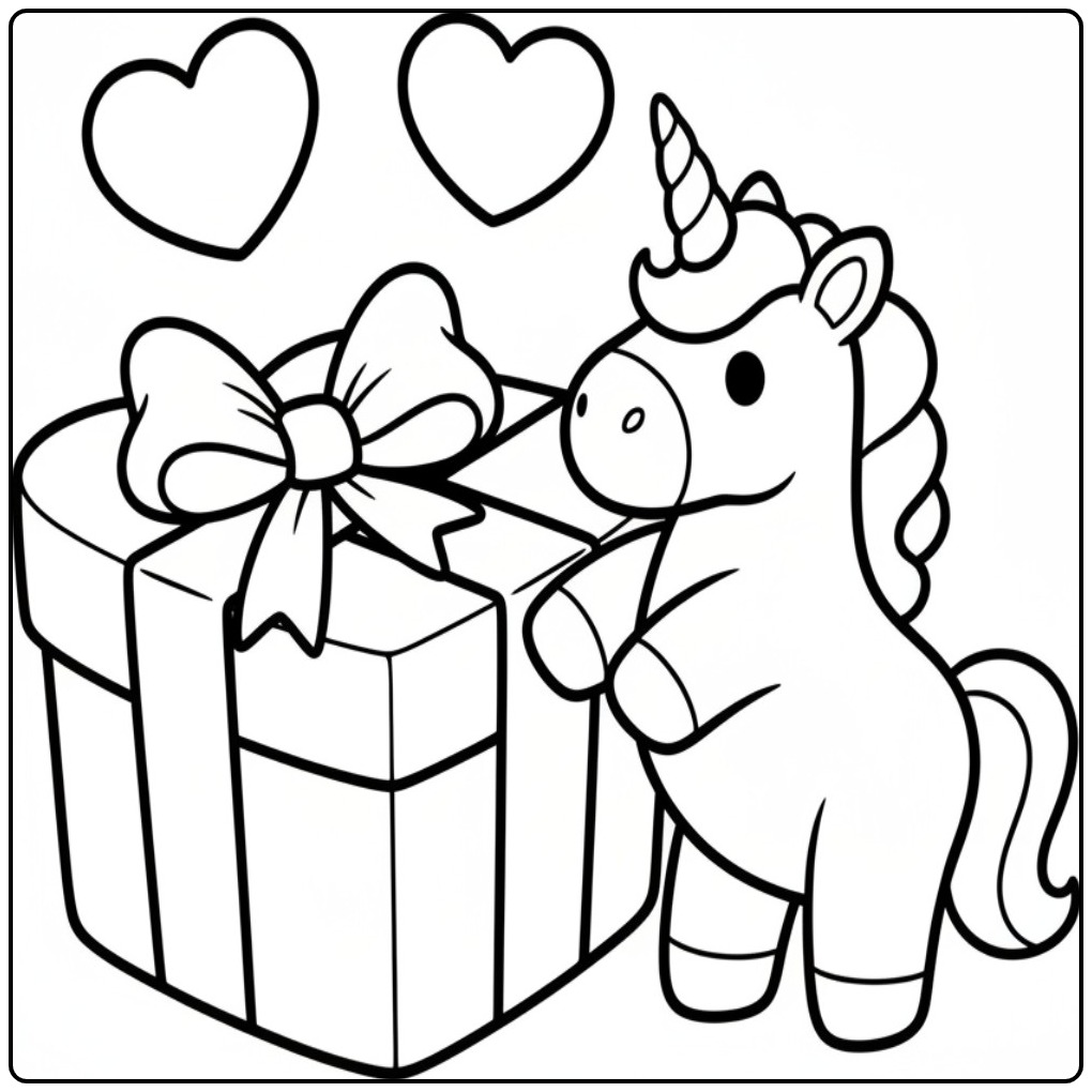 Download the Unicorn Hearts and Color It coloring page