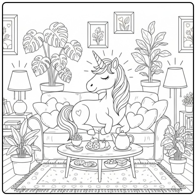 Download the Unicorn Hearts and Color It Today coloring page