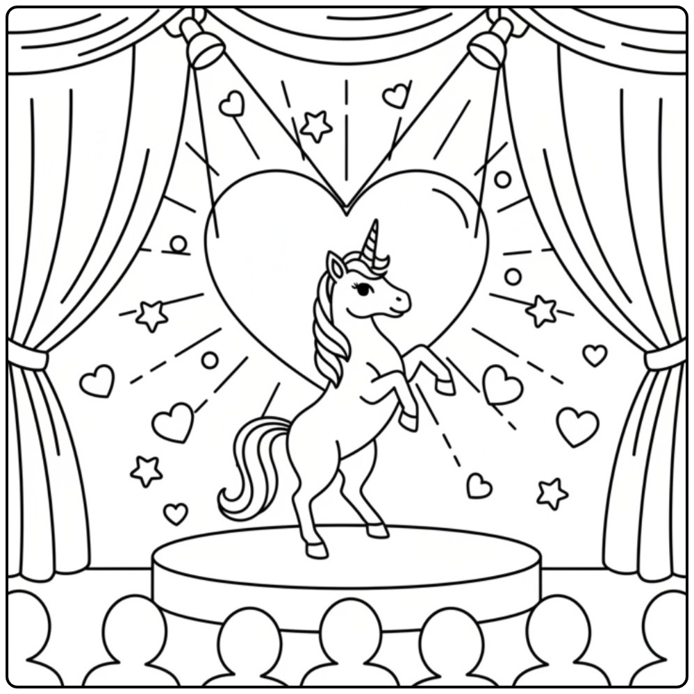 Download the Hearts with Unicorn coloring page