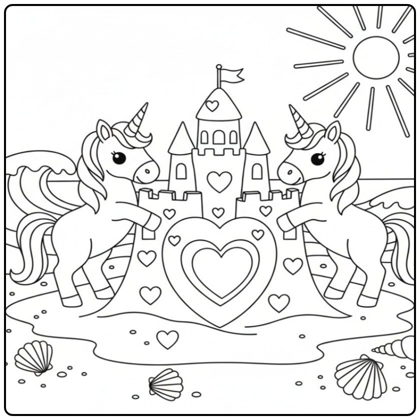 Download the Unicorn Hearts for Hours Coloring Fun coloring page