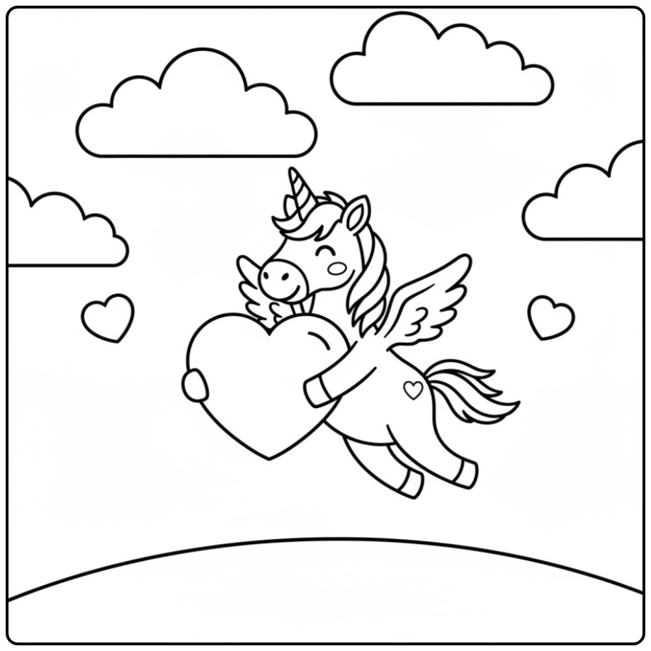 Download Cute Unicorn Hearts for the Kids coloring page