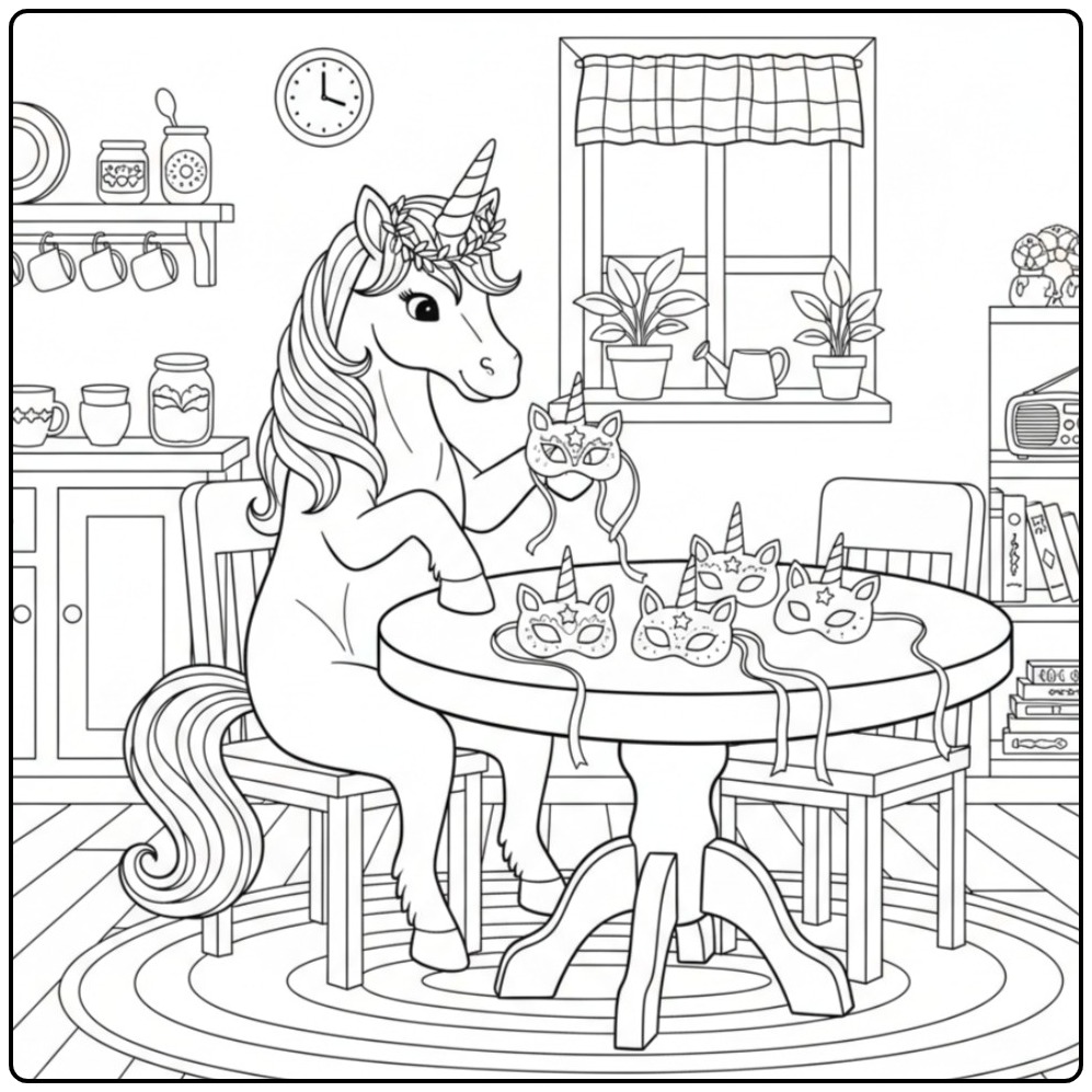 Download This Unicorn Mask for Hours Coloring Fun coloring page