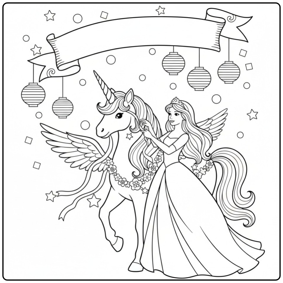 Download Princess Unicorn Print and Color coloring page
