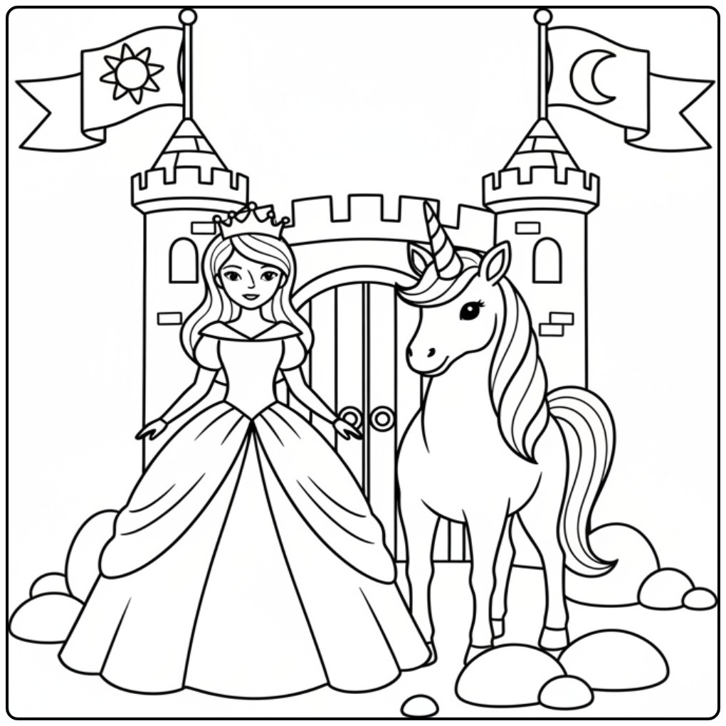 Download Princess Unicorn for Hours Coloring Fun coloring page