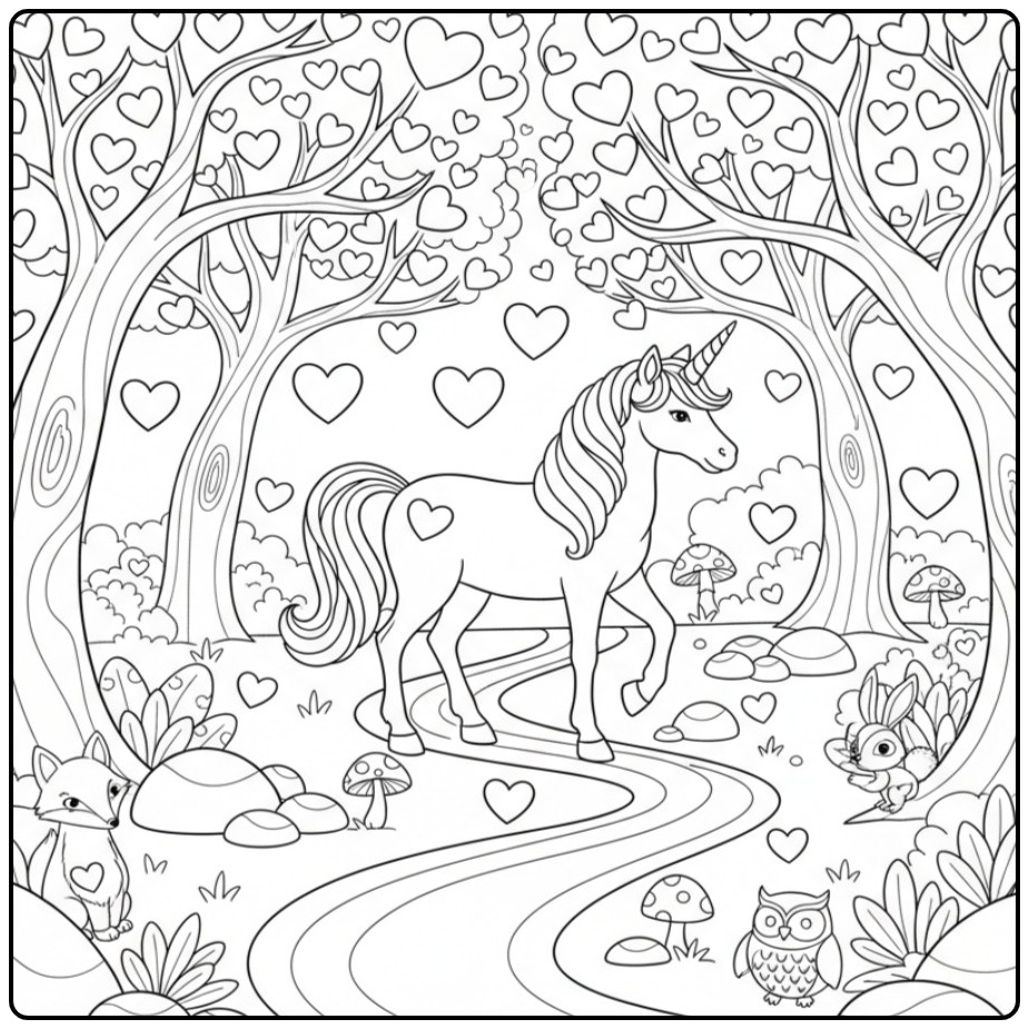 Download Unicorn Hearts for Hours Coloring Fun 1 coloring page