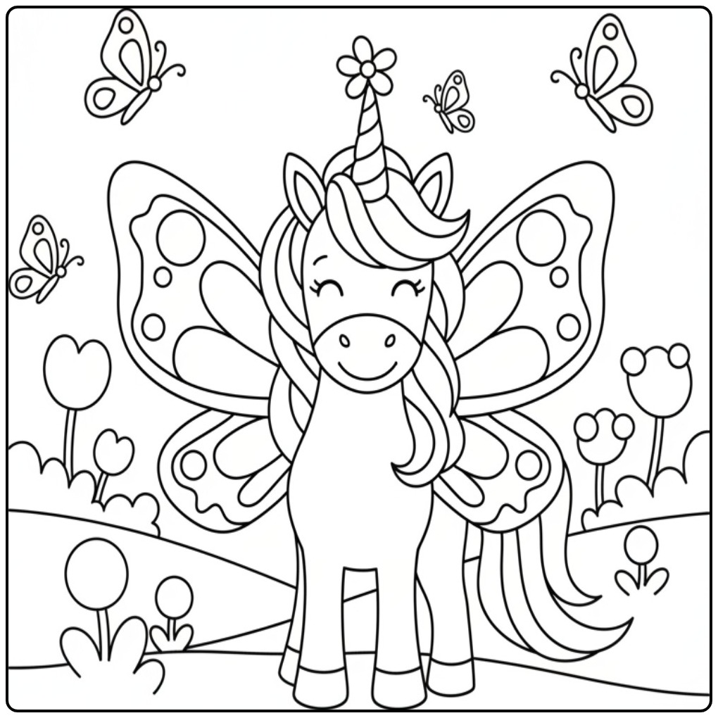 Download Butterflies Unicorn Butterfly for Fun coloring page