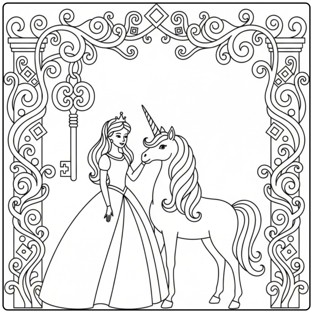 Princess Unicorn Enchanting Magic coloring page