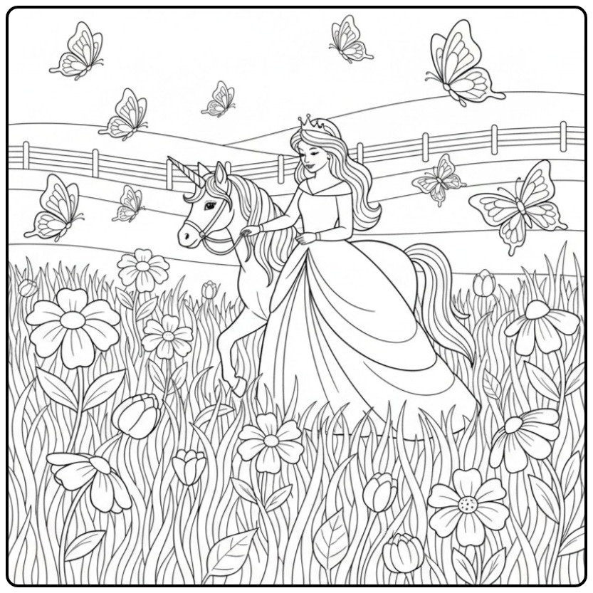 Princess Unicorn Enchanting World coloring page