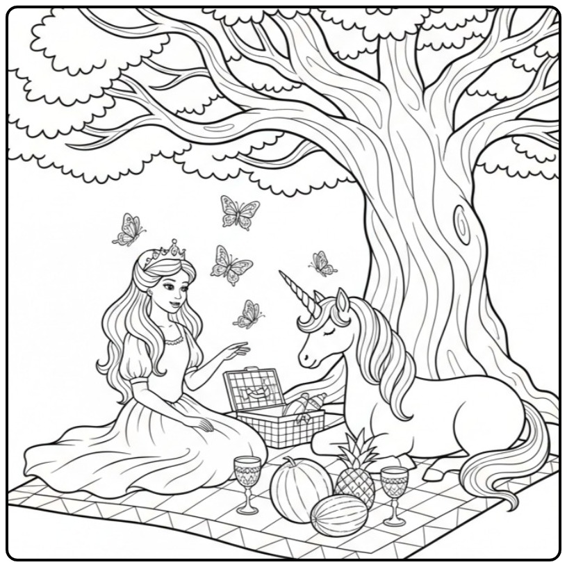 Princess Unicorn a Idyllisch Scene coloring page