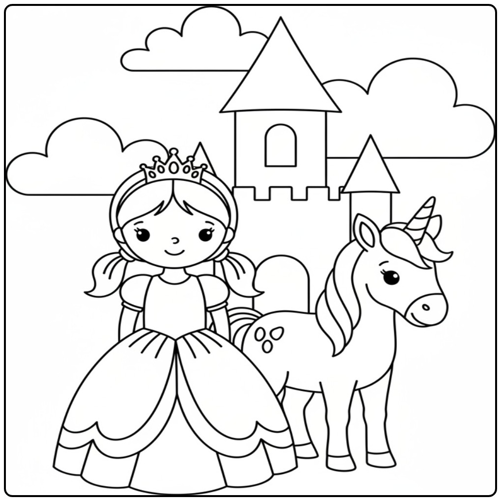 Princess Unicorn in Fairy-tale World coloring page