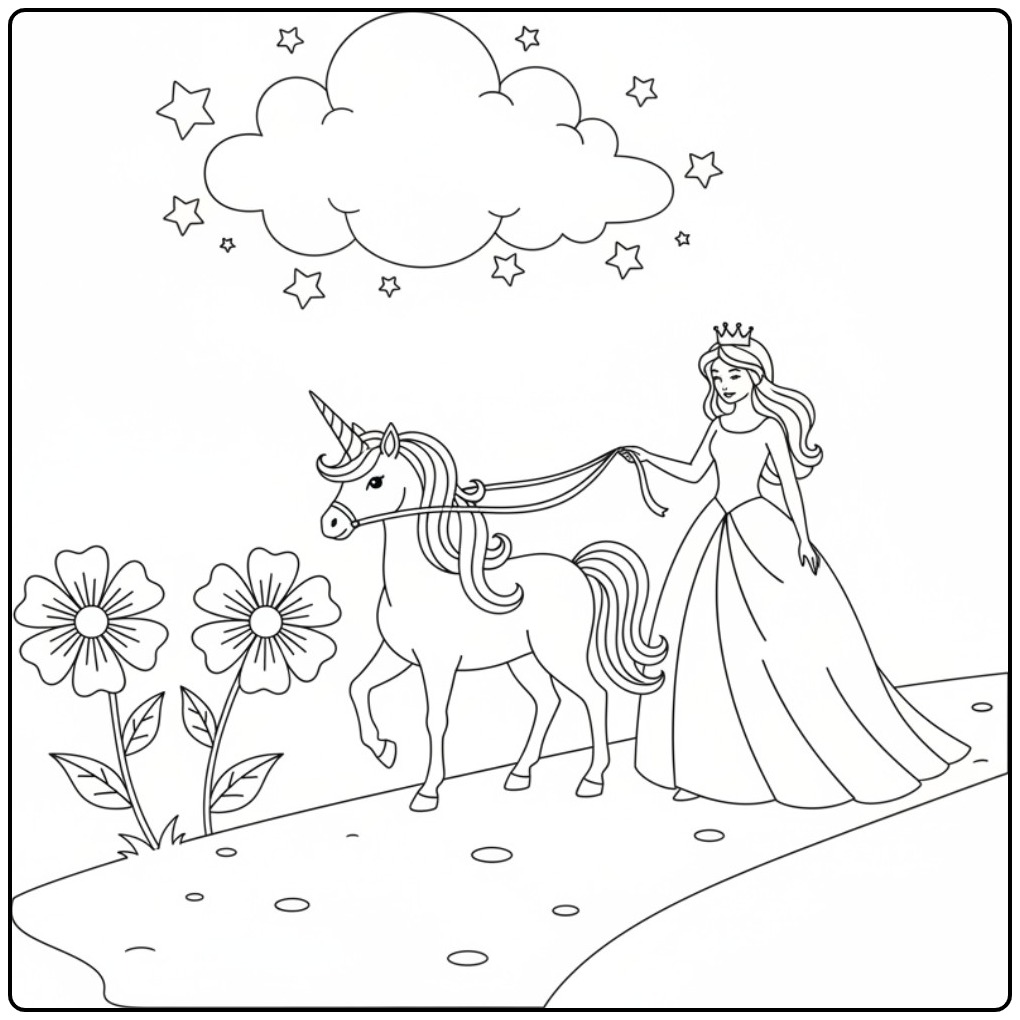Princess Unicorn Magical World Fantasy for Children coloring page
