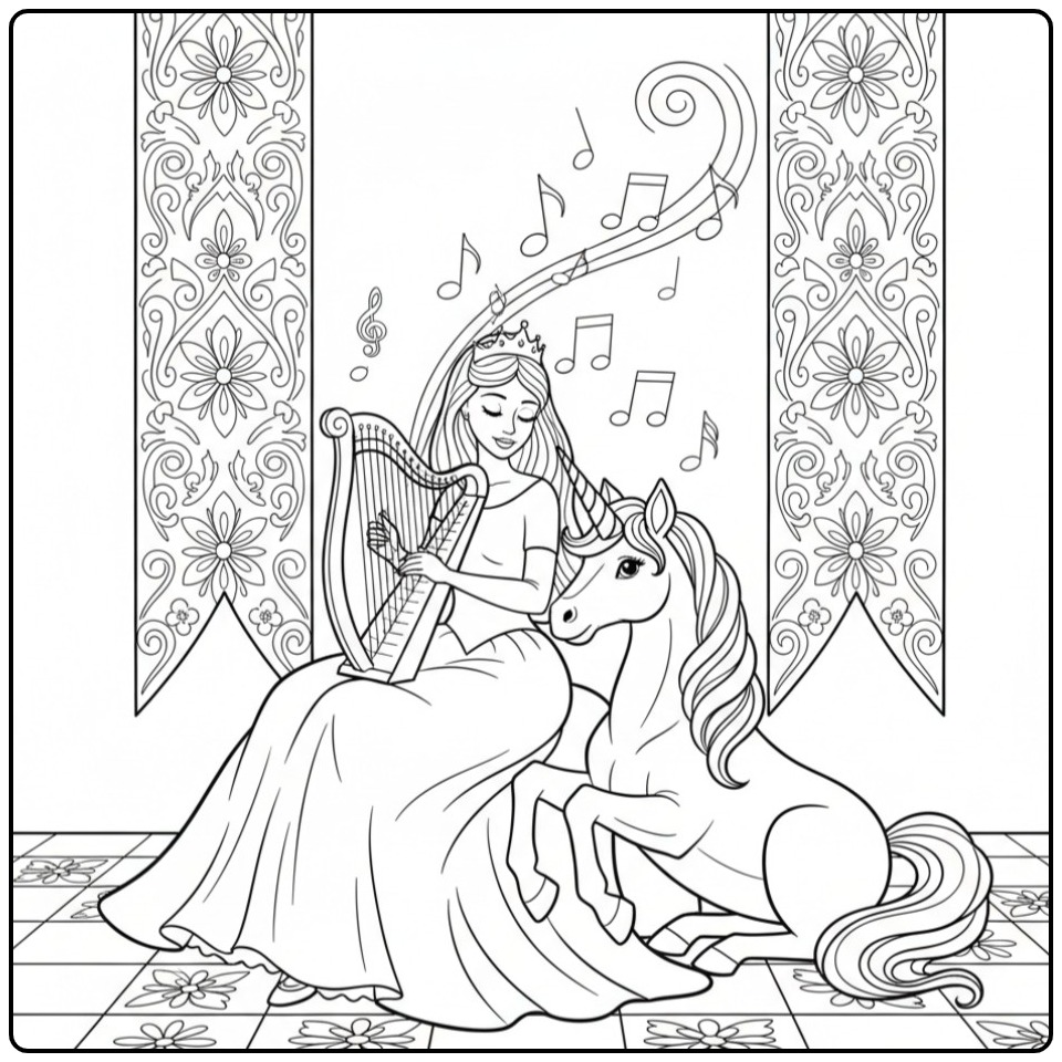Princess Unicorn Beautiful Picture for Children coloring page