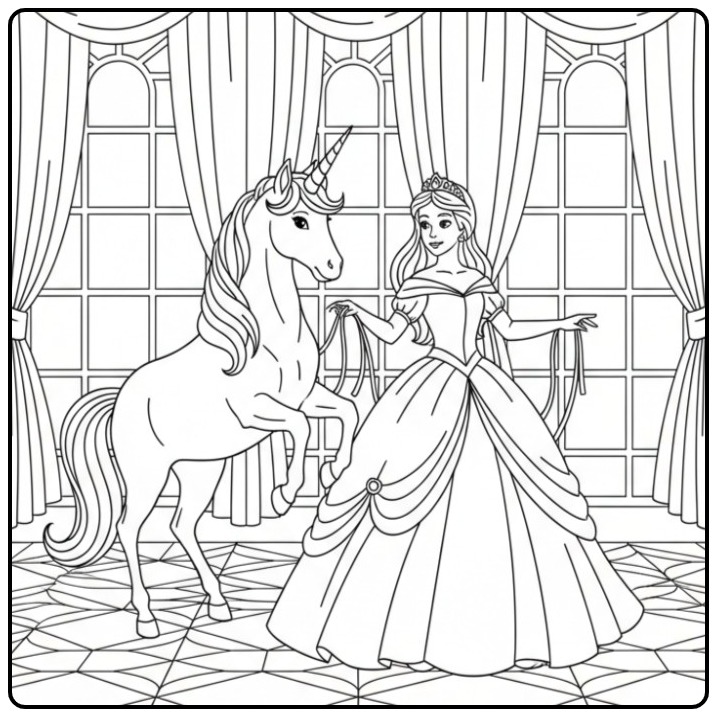 Princess Unicorn Fairy-tale Coloring Fun coloring page
