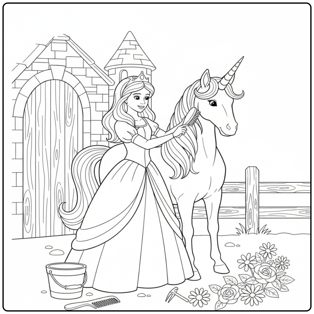 Princess Unicorn Fairy-tale Friendship Painting coloring page
