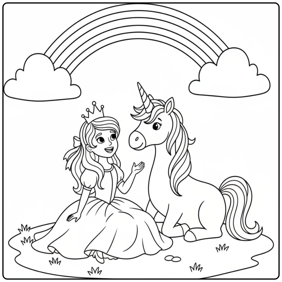 Princess Unicorn Fairy-tale Adventure coloring page