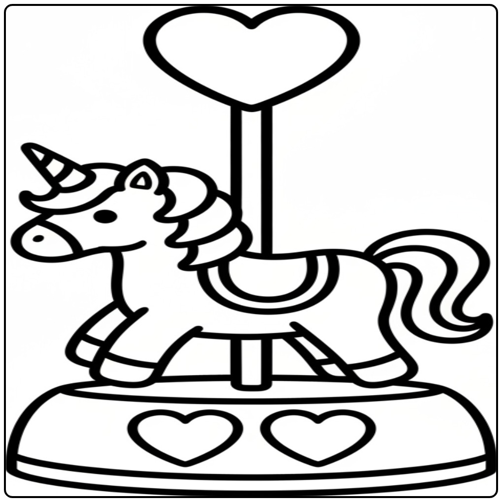 Hearts Carousel with Unicorn coloring page