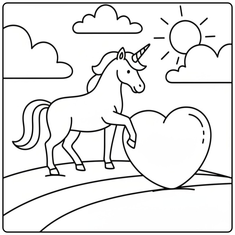 Hearts a Magical Unicorn coloring page