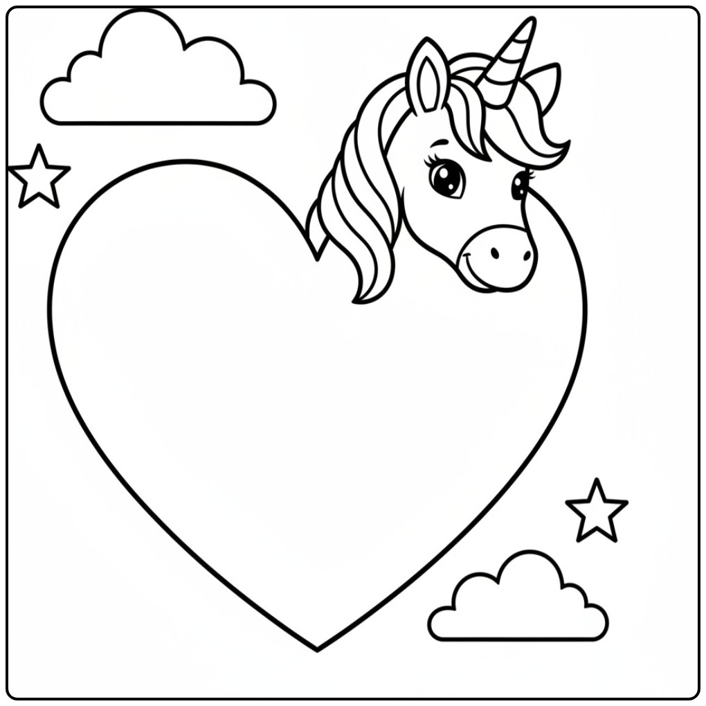 Hearts Unicorn in a Lovingly Design coloring page