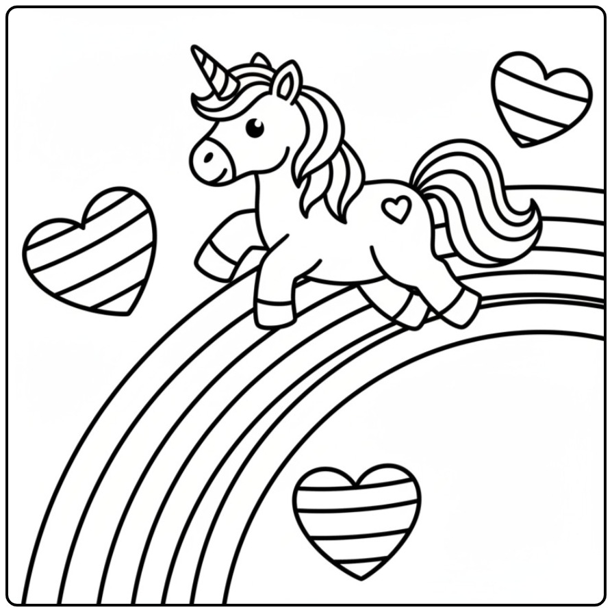 Unicorn Hearts Print and Start Coloring coloring page