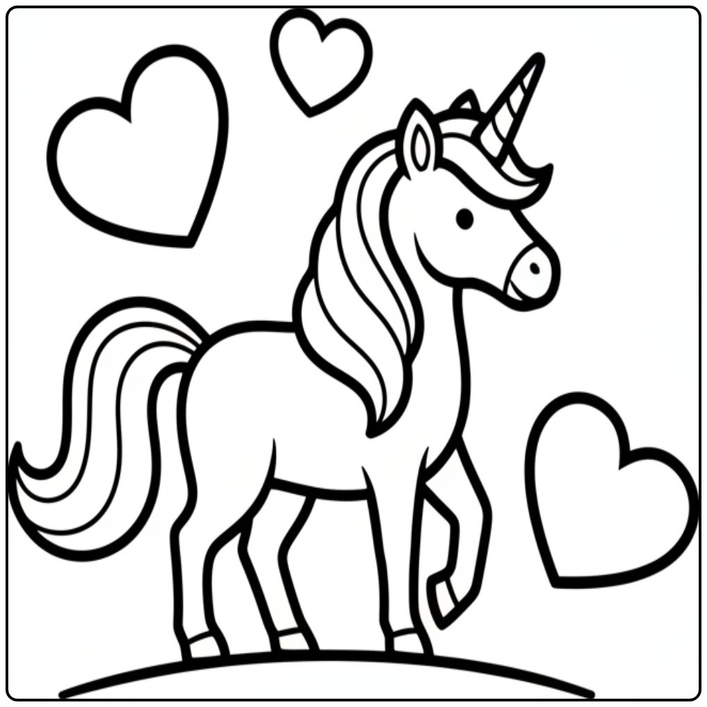 Unicorn Hearts Print and Color This Fun Drawing coloring page