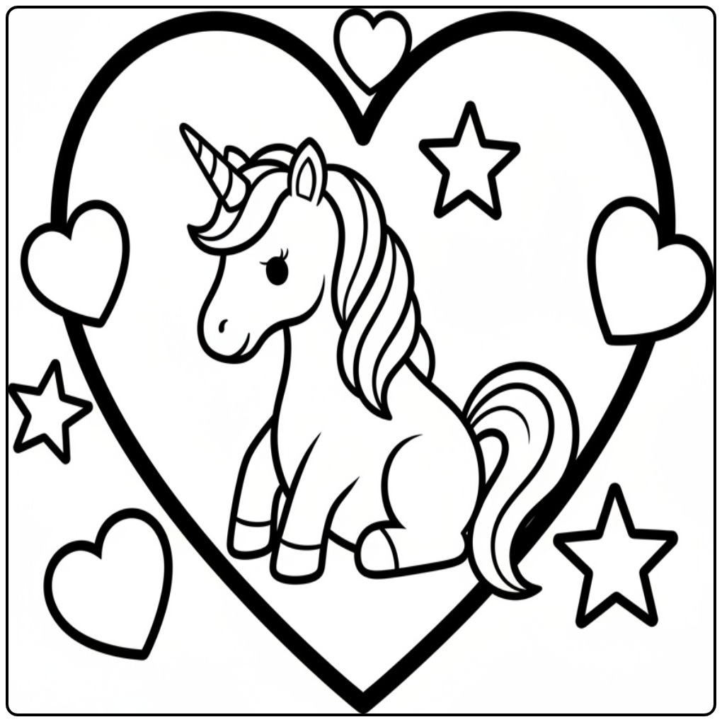 Unicorn Hearts Print and Color This Beautiful coloring page