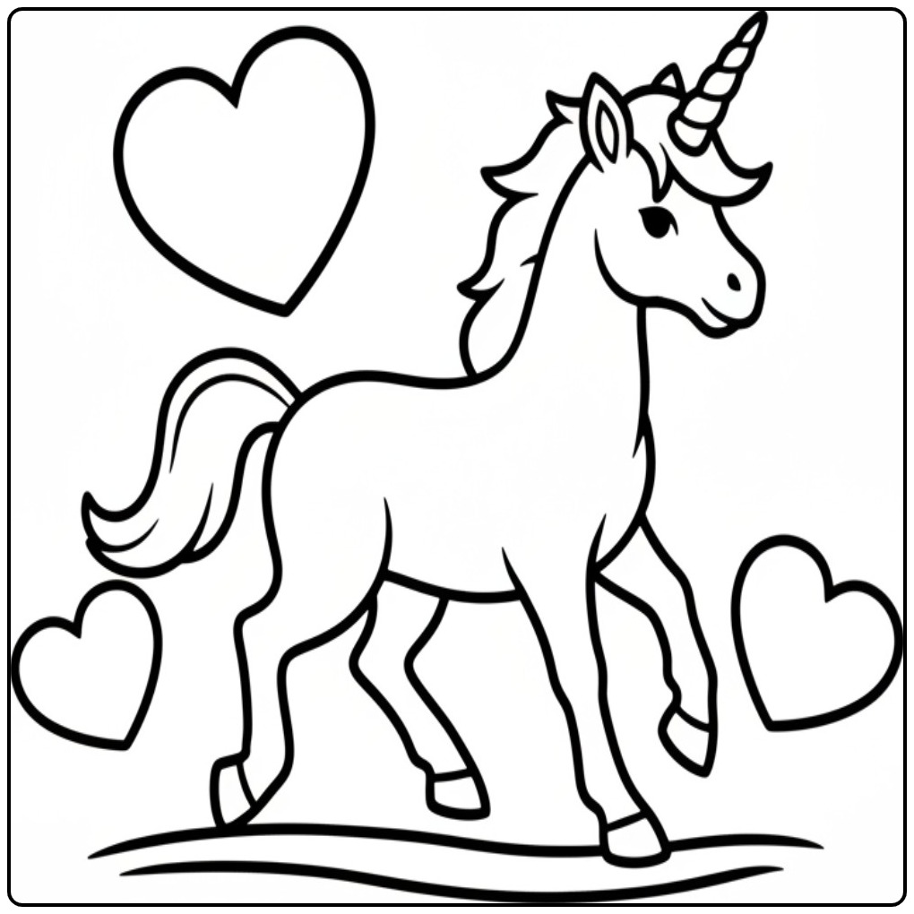 Unicorn Hearts for Creative Children coloring page