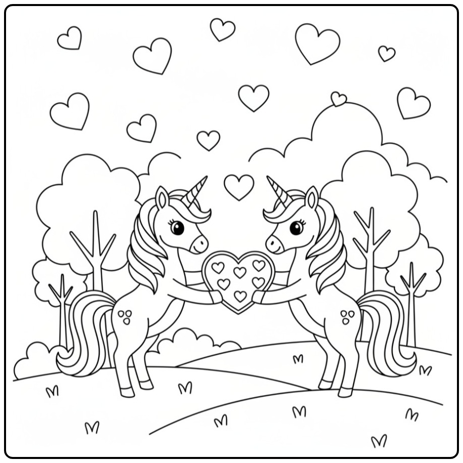 Unicorn Hearts for a Magical Valentijnsdag coloring page