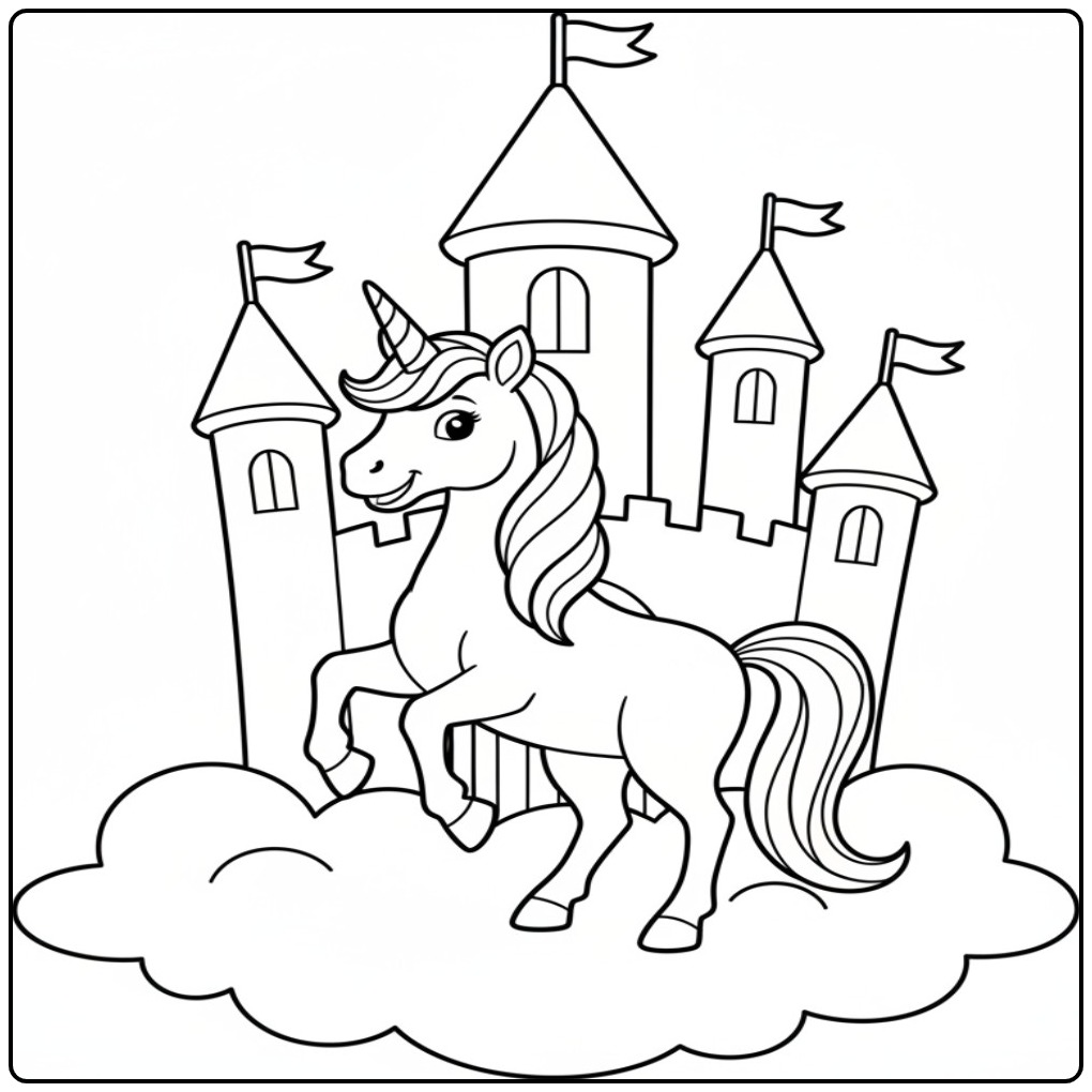 Unicorn Castle Let Your Creativity Run coloring page