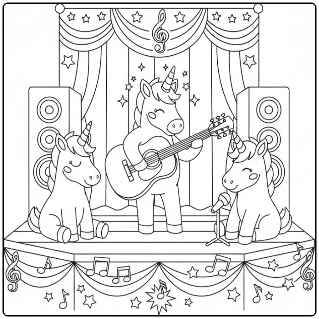 Fun Unicorn Music Making Unicorns coloring page