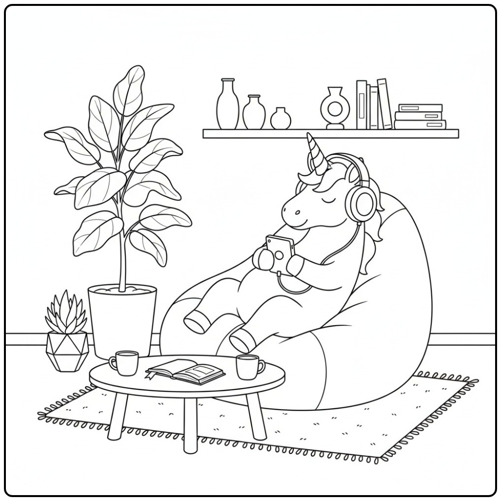 Fun Unicorn Phone and Music coloring page