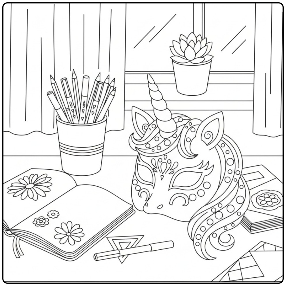 Fun Unicorn Mask coloring page