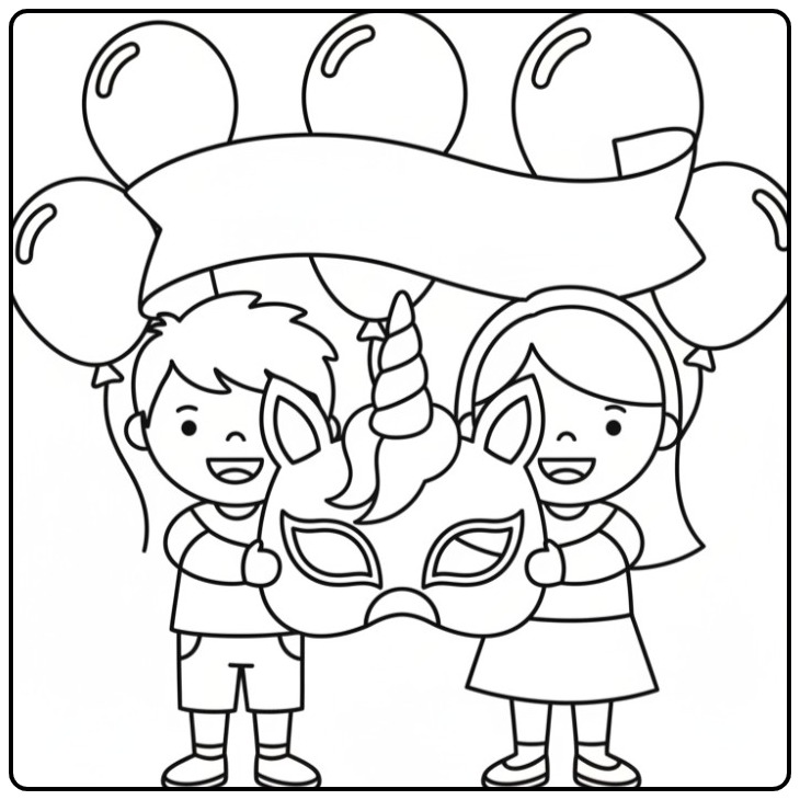 Fun Unicorn Mask for a Kinderfeestje coloring page